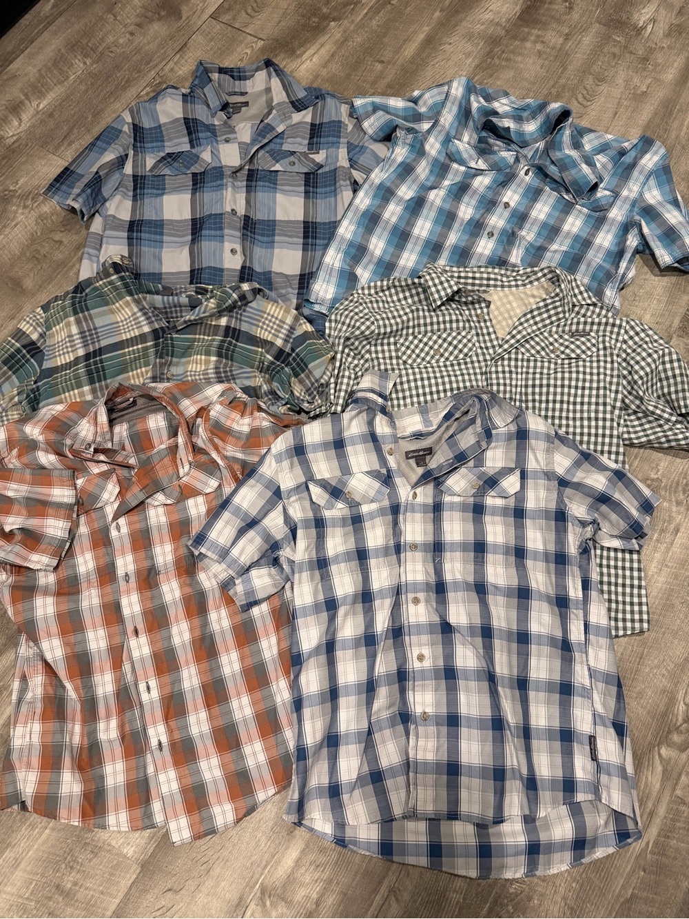 EUC large Eddie Bauer Mixed Plaid Short-Sleeve Button-Down Shirts